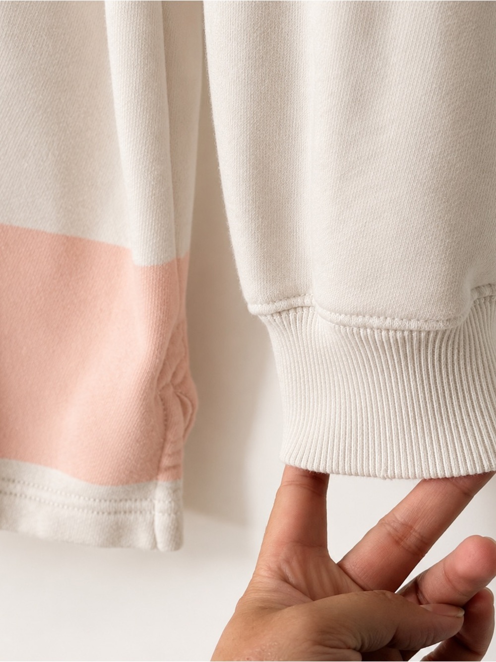Aerie Oversized Rugby Sweatshirt Pink Ivory Stripe Collared Pullover M - Picture 4 of 7